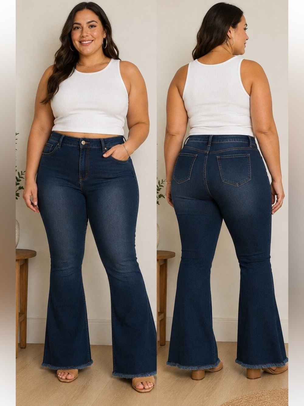 City Chic Denim Harley High Rise Flare Jeans Womens Dark Wash